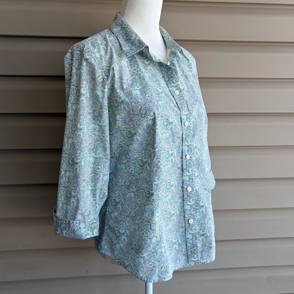 •Talbots• Paisley Stretch Poplin Button-Down Shirt – Size 14 - Picture 4 of 8